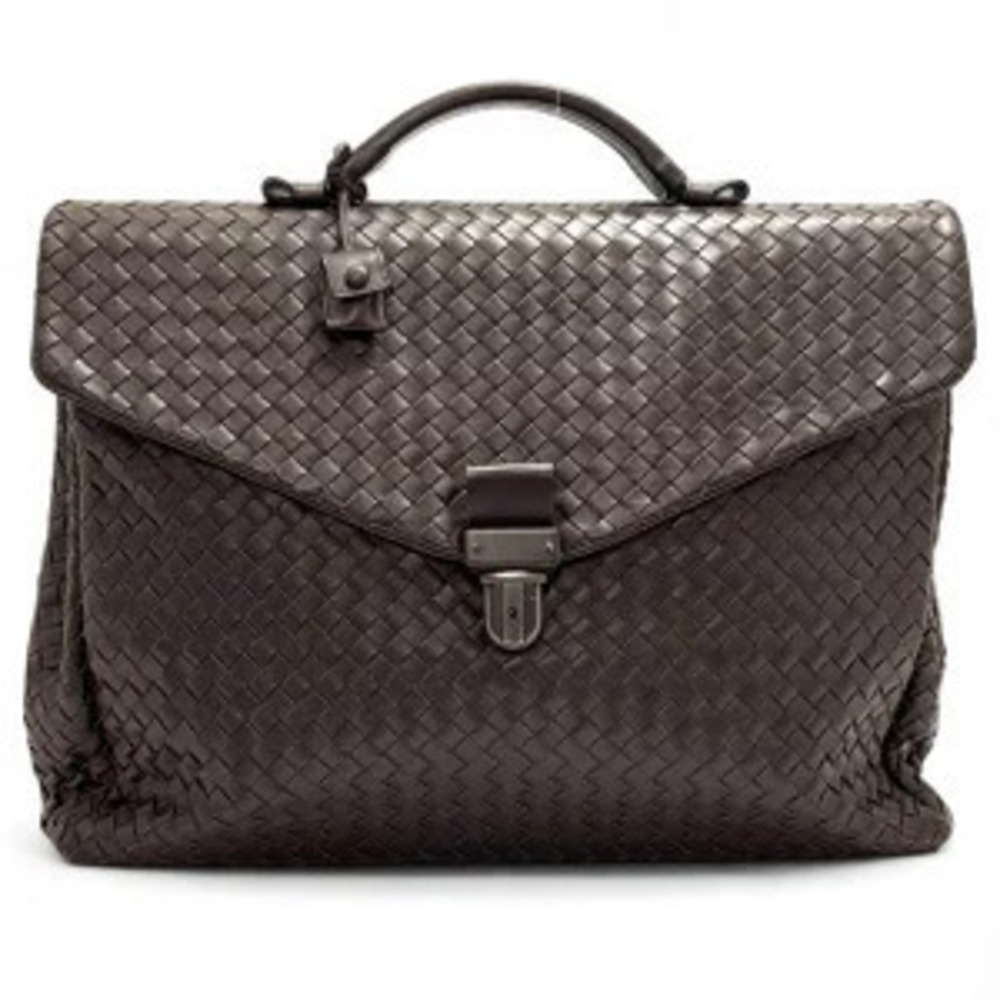 Bottega Veneta Intrecciato Briefcase Business Bag Brown Leather